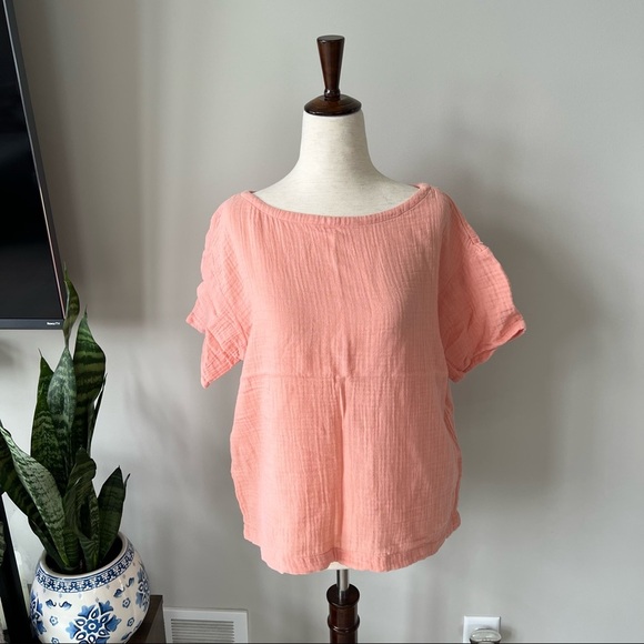 Like New! Eileen Fisher Peach Gauze Organic Cotton Short Sleeve Top - Picture 2 of 9